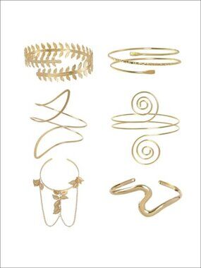 6pc Gold Alloy Arm Cuff Bracelet Bangle Set Open Adjustable Armband
